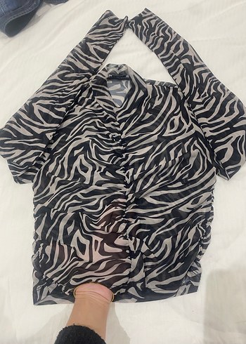 Taş Zebra Desenli Kadın Bluz - Görsel 2