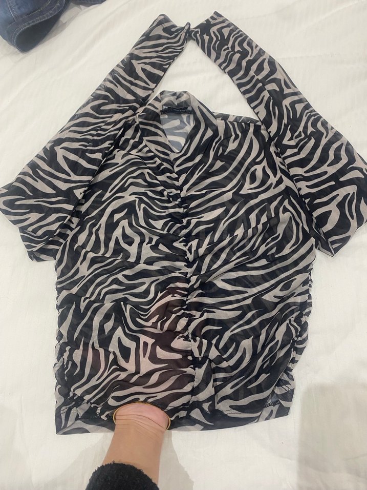 Taş Zebra Desenli Kadın Bluz - Görsel 2