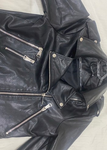 Siyah Deri Kemerli Biker Ceket marka temsili - Görsel 5