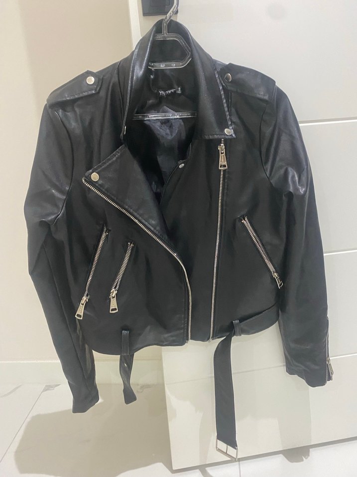 Siyah Deri Kemerli Biker Ceket marka temsili - Görsel 3