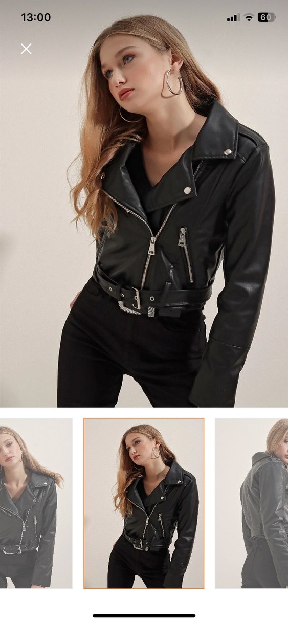 Siyah Deri Kemerli Biker Ceket marka temsili - Görsel 2