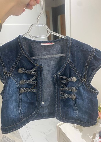 Düğmeli Kolsuz Mavi Kadın Denim yelek - Görsel 2