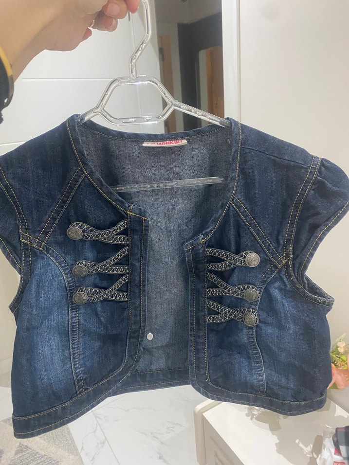 Düğmeli Kolsuz Mavi Kadın Denim yelek - Görsel 2