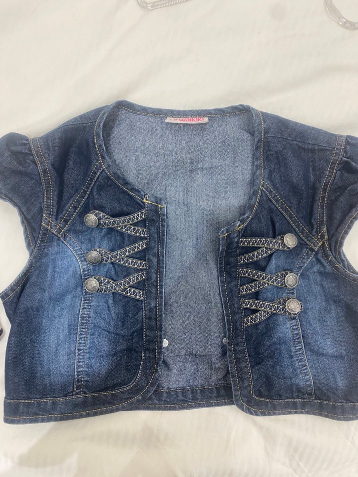 Düğmeli Kolsuz Mavi Kadın Denim yelek - Görsel 3