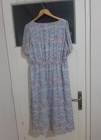 kare yaka bebe mavi cicekli elbise - Görsel 5