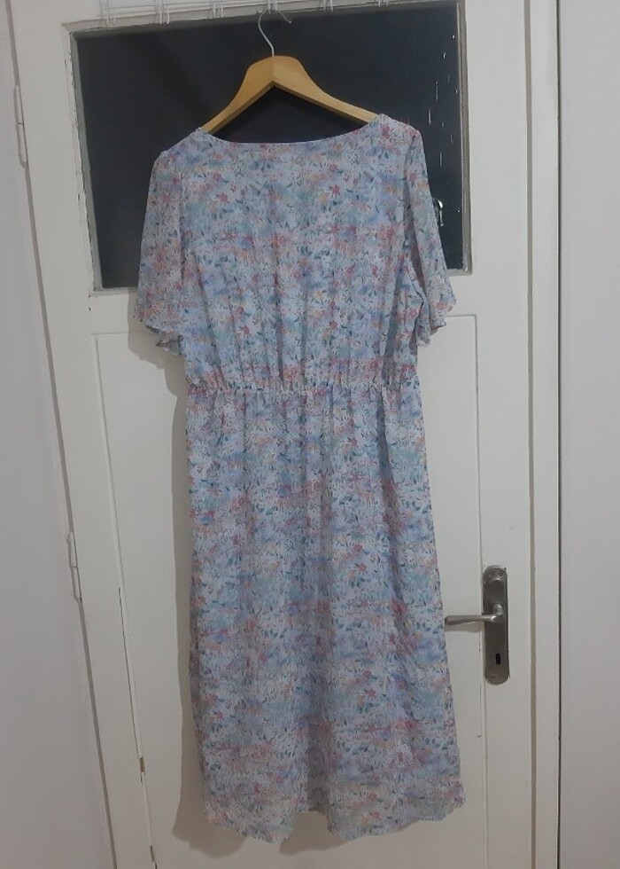 kare yaka bebe mavi cicekli elbise - Görsel 5