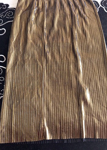 Parlak Kahverengi Pileli Uzun Kadın Etek - Görsel 2