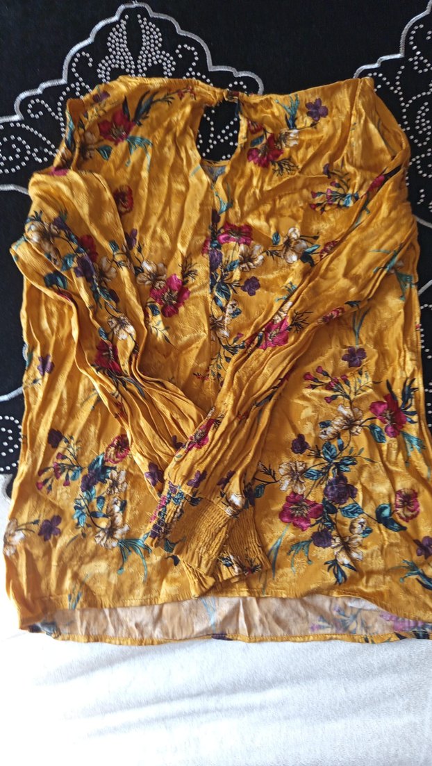 Sarı Desenli Bohem Uzun Kollu Bluz - Görsel 2