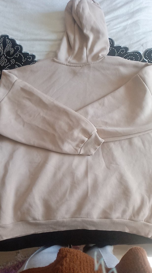 Bej Kadın Kapüşonlu Sweatshirt - Görsel 3