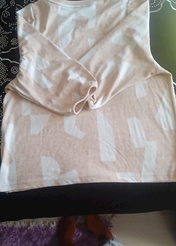 Bej Uzun Kollu Salaş Tişört - Görsel 2