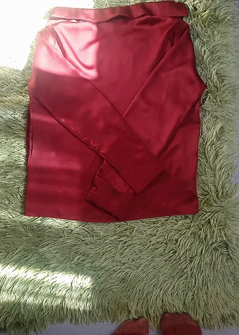 Bordo Saten Kadın Gömlek - Görsel 3