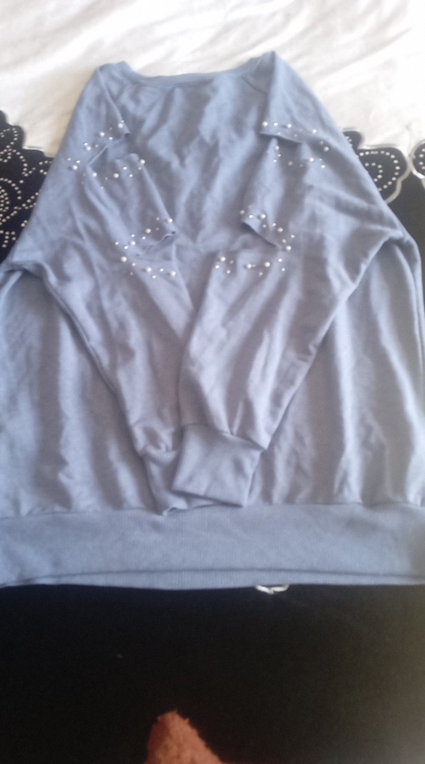 Gri Kadın boncuk süslemeli Pamuklu Uzun Kollu swith - Görsel 3