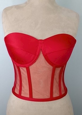 Parlak Kırmızı Transparan Straplez Bustiyer - Görsel 3