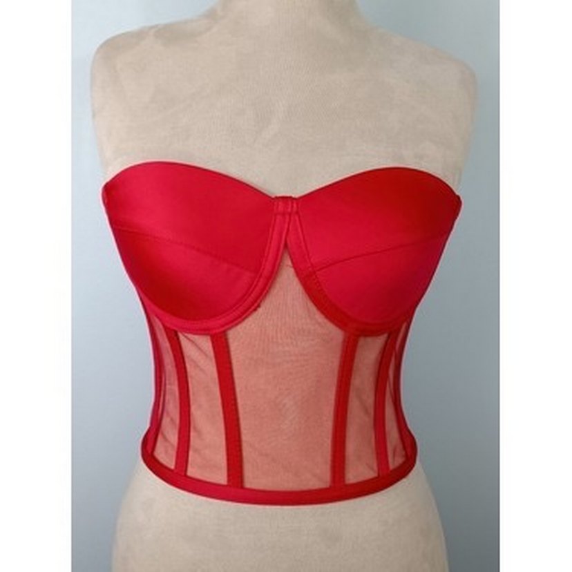 Parlak Kırmızı Transparan Straplez Bustiyer - Görsel 3