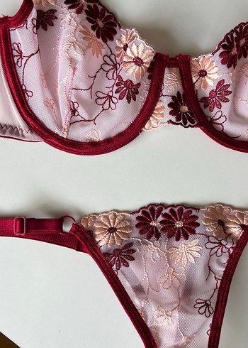 85B Balenli İşlemeli Bordo Bohem Sütyen - Görsel 3