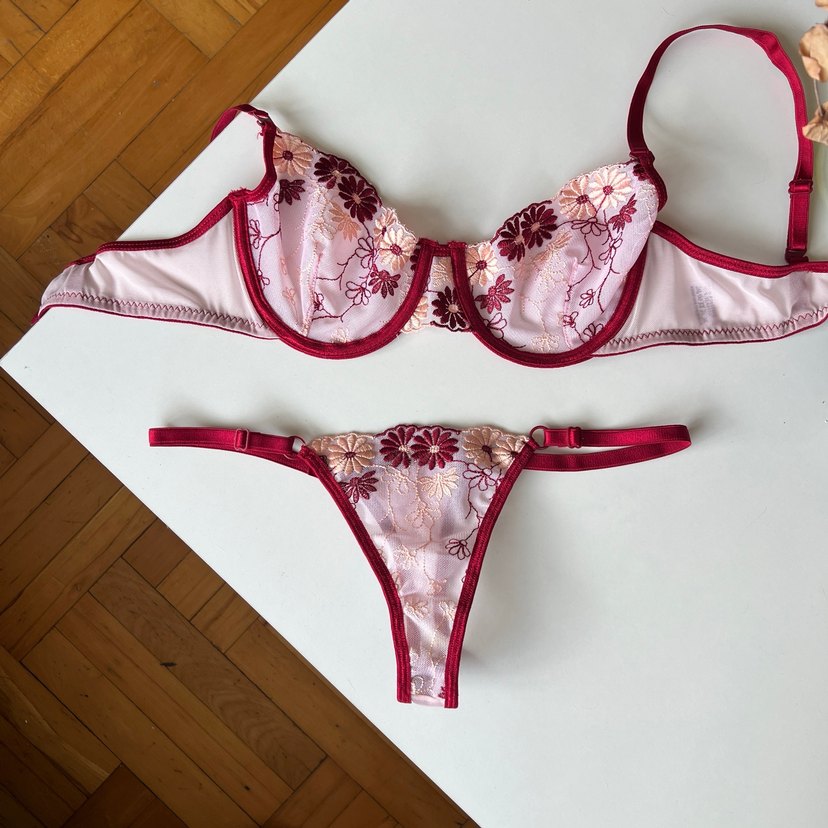 90B Balenli Bordo Nakışlı Bohem Büstiyer Sütyen - Görsel 2