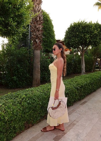 Zara Zara Sarı Midi askılı Elbise