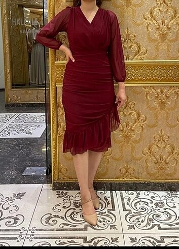 Bordo Midi Boy Elbise 