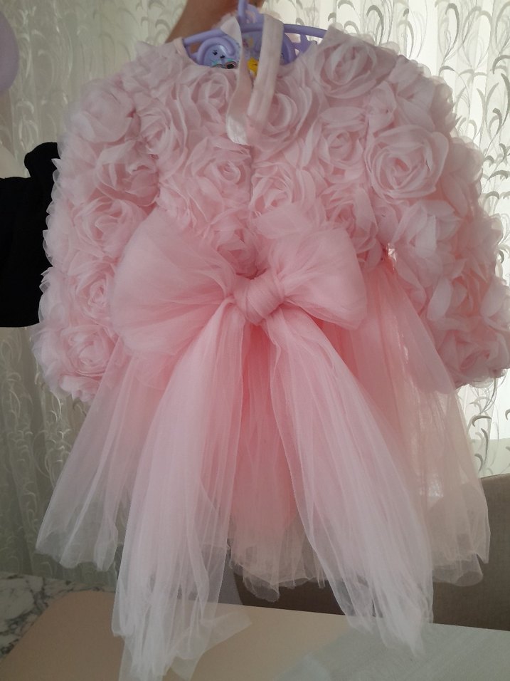 Pembe Kız Çocuk Fırfırlı Uzun Kollu Elbise - Görsel 2