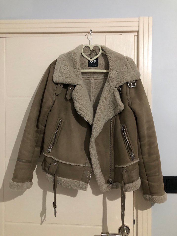 Kürklü Bej Süet Kadın Ceket - Görsel 2