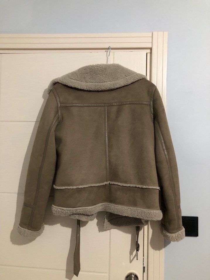 Kürklü Bej Süet Kadın Ceket - Görsel 3