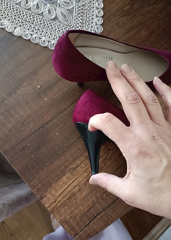 Bordo Süet Stiletto Topuklu Kadın Ayakkabı - Görsel 5