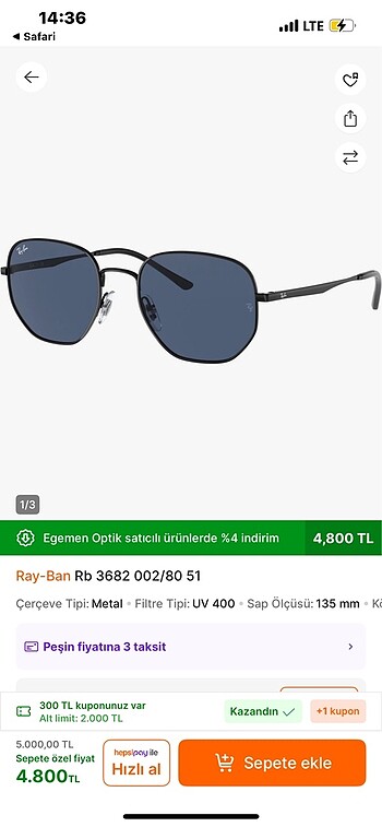 Ray ban güneş gözlüğü