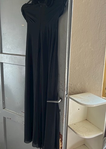 Diğer Uzun Siyah Drapeli Straplez Gotik Elbise