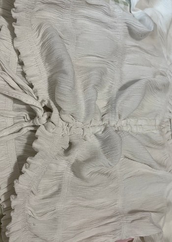 Trendyol & Milla Beyaz Straplez Keten Bluz Ruffled Detaylı