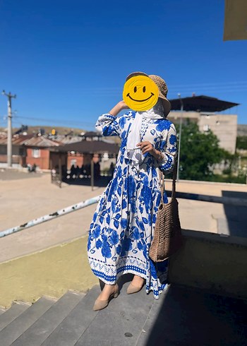 Trendyol & Milla Mavi Çiçek Desenli Uzun Bohem Elbise