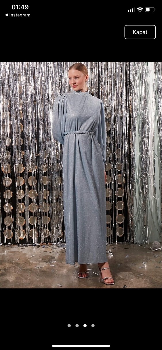 Mavi Drapeli Uzun Kollu Tesettür Elbise - Görsel 2