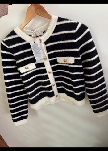 Pierre Cardin Düğmeli Siyah Beyaz Zebra Desenli Kısa Hırka