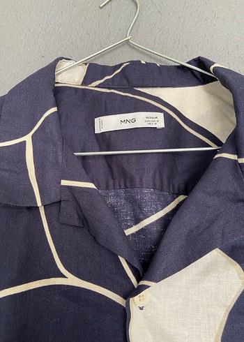 Lacivert Desenli Kısa Kollu Erkek Keten Gömlek - Görsel 2