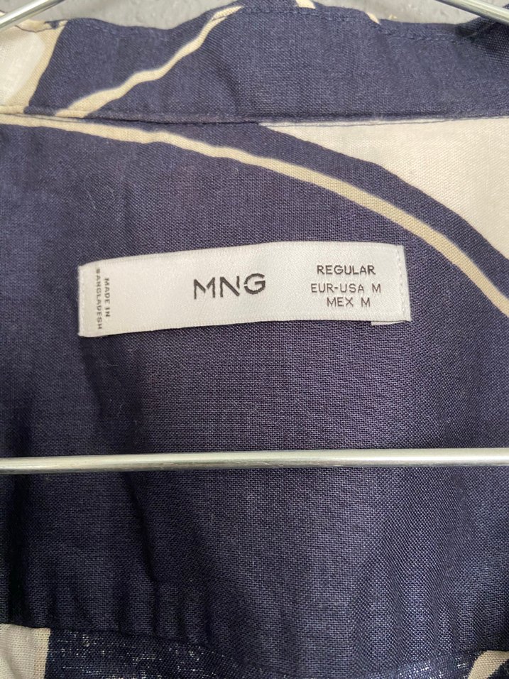 Lacivert Desenli Kısa Kollu Erkek Keten Gömlek - Görsel 4