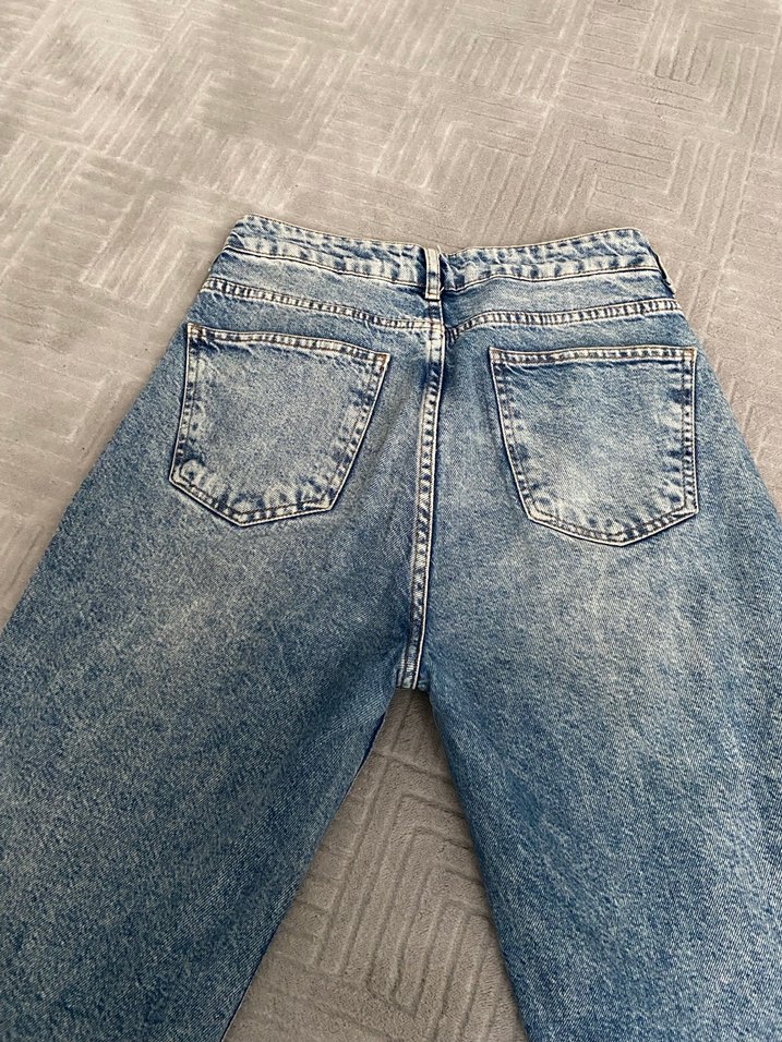 Düğmeli Mavi Gri Batik Desenli Midi Kadın Kot - Görsel 4