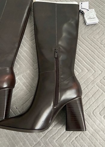 Deri Kahverengi Kadın Dizüstü Botlar - Görsel 2