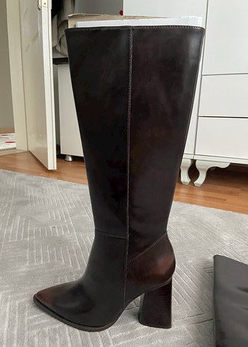 Deri Kahverengi Kadın Dizüstü Botlar - Görsel 4