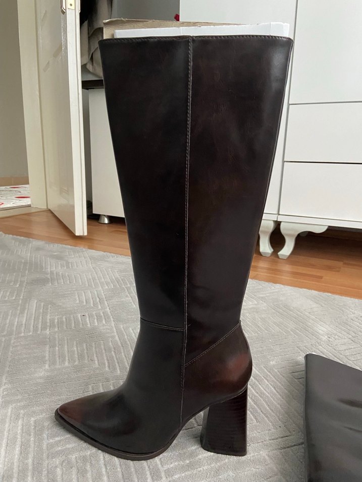 Deri Kahverengi Kadın Dizüstü Botlar - Görsel 4