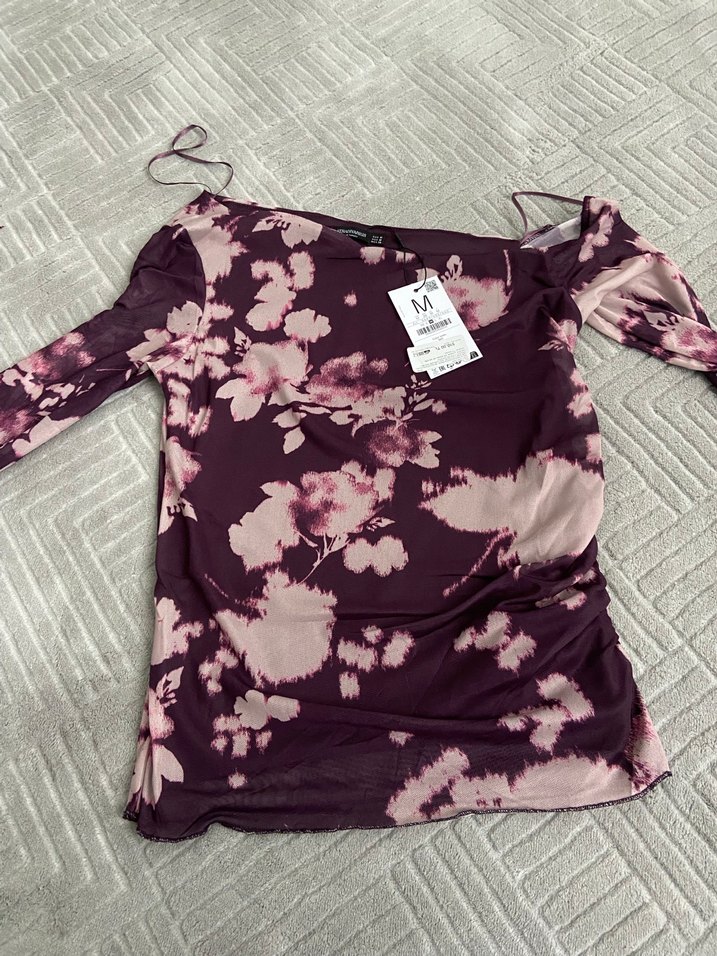 Kadın Mor Desenli Uzun Kollu Bluz - Görsel 2