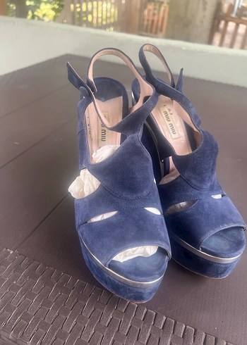 Lacivert Süet Platform Topuklu Kadın Ayakkabı - Görsel 4