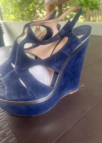 Lacivert Süet Platform Topuklu Kadın Ayakkabı - Görsel 2