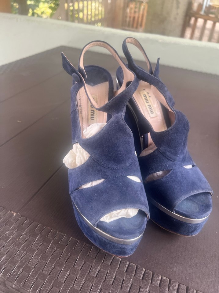 Lacivert Süet Platform Topuklu Kadın Ayakkabı - Görsel 4