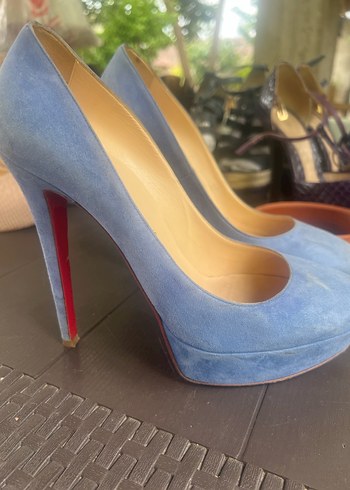 38 Beden Mavi Süet Platform Topuklu Stiletto