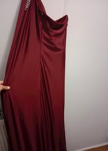 Kadın Bordo Drapeli Uzun Abiye Elbise - Görsel 6