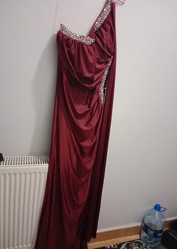 Kadın Bordo Drapeli Uzun Abiye Elbise - Görsel 5