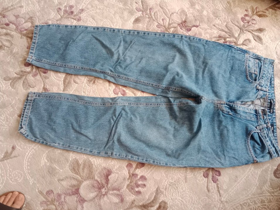 Düğmeli  Mavi Rahat Kesim Midi Kot Pantolon - Görsel 3