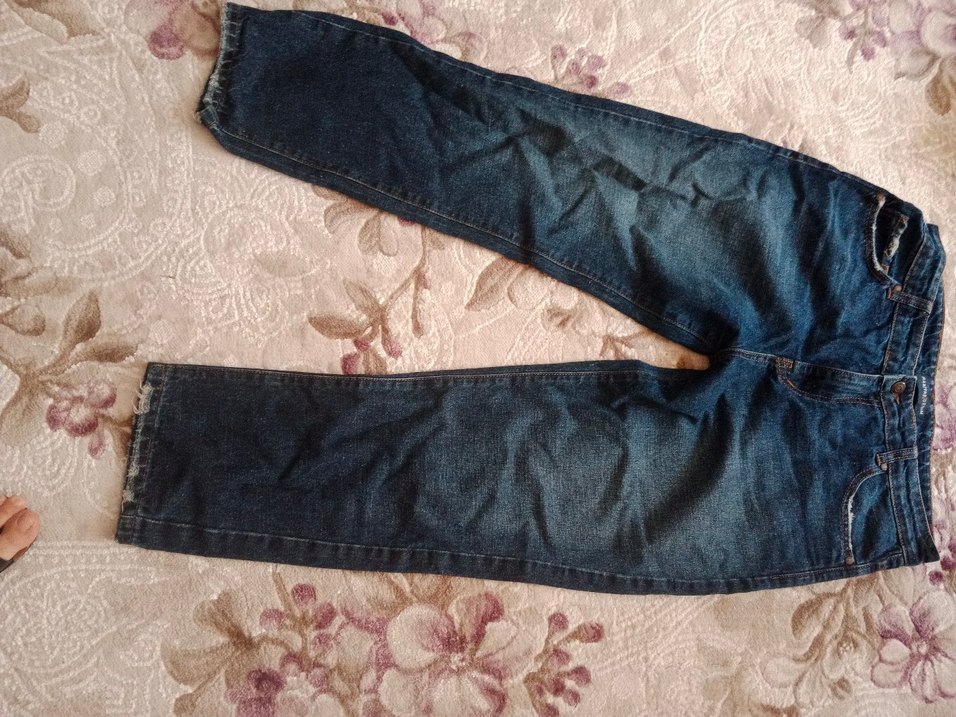 Kemer Detaylı Rahat Kesim Mavi Kadın Kot Pantolon - Görsel 4