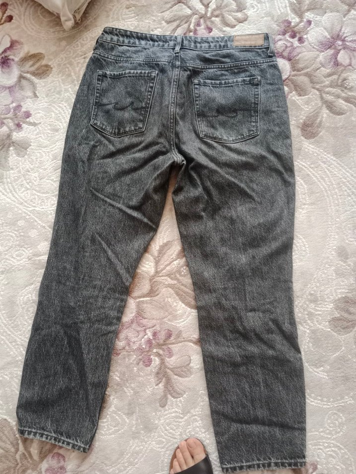 Gri Bol Kesim Midi Kot Pantolon - Görsel 3