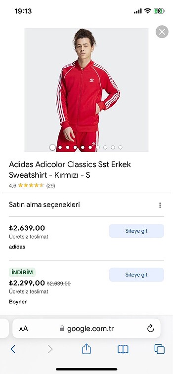 m Beden kırmızı Renk Adidas adicolor classics hırka