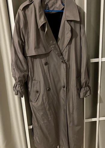 Gri Midi Kadın Trençkot Düğmeli - Görsel 3